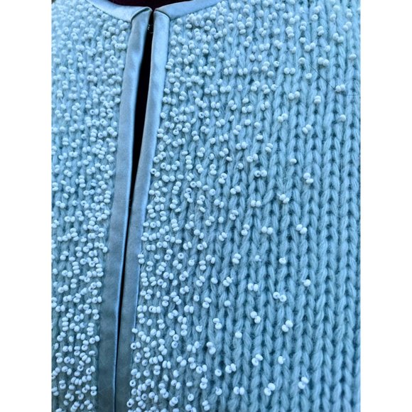 Vintage Angora Seed bead Light Blue Knit Sweater cardigan Hong Kong Medium - Picture 13 of 16